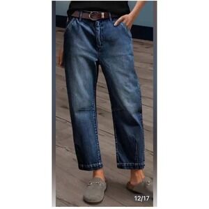 NWT Flamingals Barrel Jeans 2XL Dark Wash Mid Rise Stretch Crop Baggy Streetwear